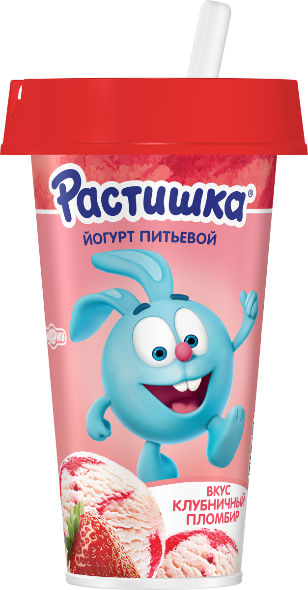Питьевой йогурт Клубничный пломбир в стакане с трубочкой Растишка